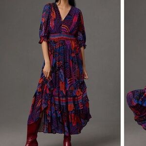 Farm Rio Short-Sleeve V-Neck Tiered
Ruffled Midi Dress